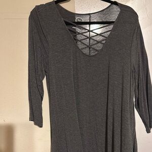 Maurices Charcoal Long Sleeve Top with Unique Neckline